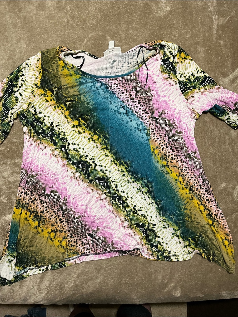 Dana Buchman Multicolor Snake-Print Scoop Neck Top - Pink/Teal/Yellow